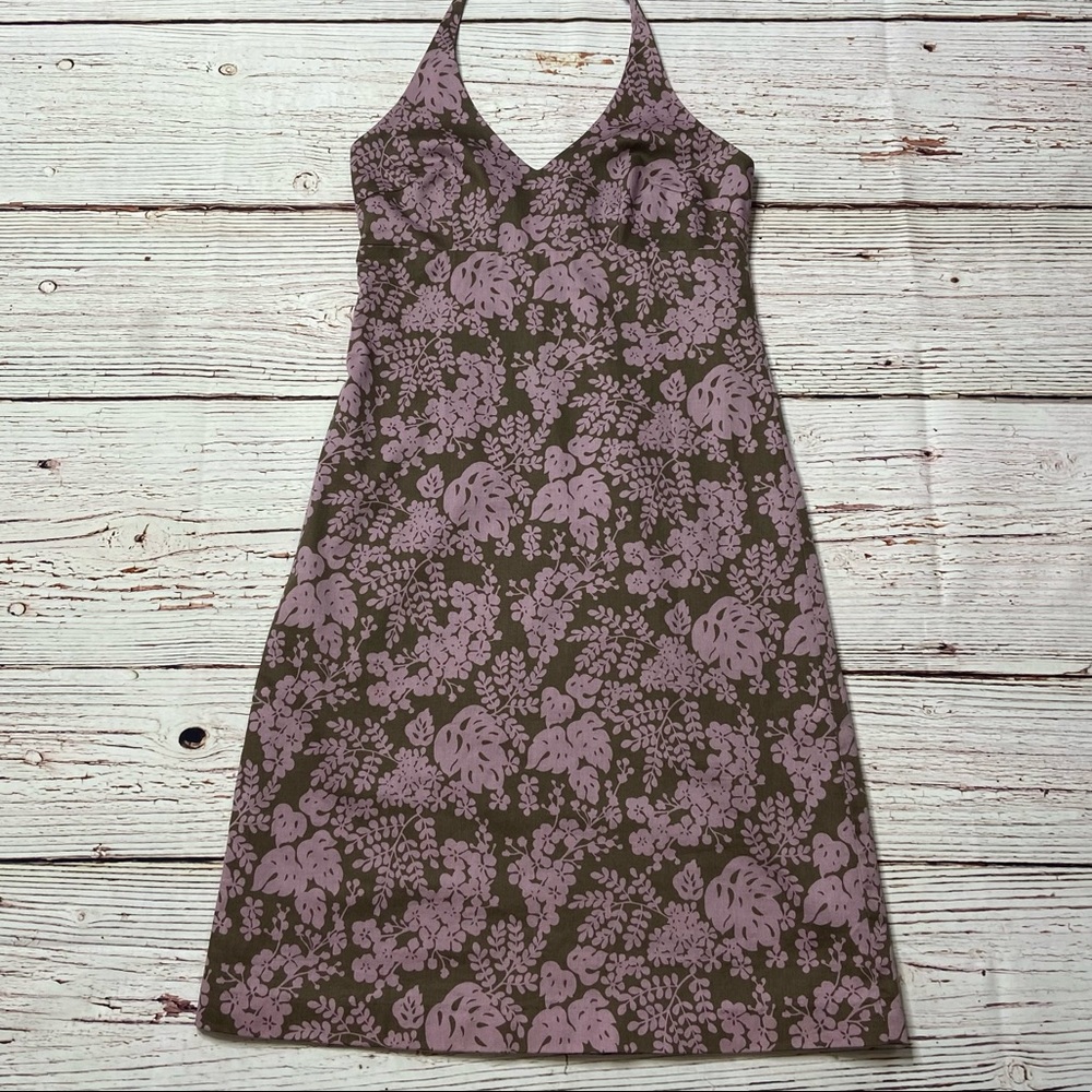 J Crew Floral Print Brown and Pink Halter Dress Sz 2 - Picture 4 of 16